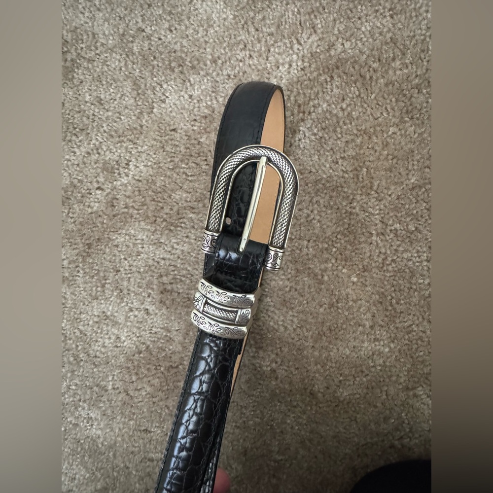 Brighton Black Textured Belt with Silver Buckle
